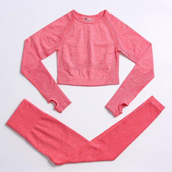 2-delat set Kvinnor Träningskläder Gym Set Fitness Sportkläder Crop Top Sports BH Sömlösa Leggings Active Wear Outfit Kostym C Orange Red 2pcs40 L