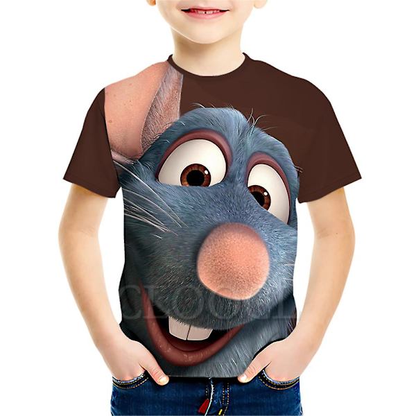 Barntröjor sommar 3D Digital Ratatouille Print Kortärmad Rundhalsad Lös T-shirt style1 135cm
