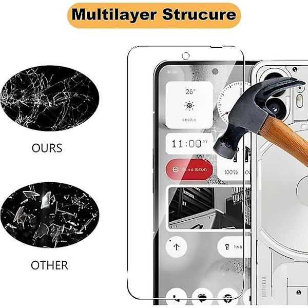 För ingenting Telefon (2) härdat glas, 2 delar skärmskydd + 2 delar bakre kameraskydd, [B null none