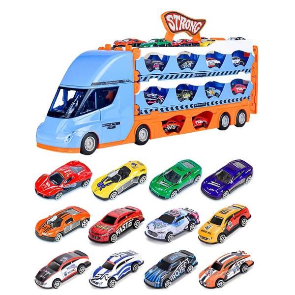 Toddler Lastbilstransportfordon Leksak för 3 år+ pojkar och flickor Blue Random 12 alloy car