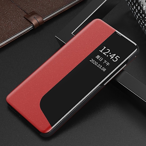 För Huawei P30 Side Display Flip Case Red