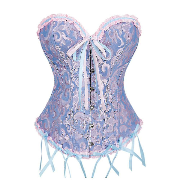 Damsnörning med ben med överbyst Korsett Bustier Underkläder Bodyshaper Topp - hög kvalitet Blue-XXXXL none