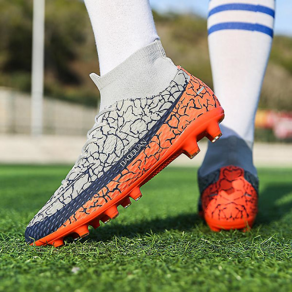 Fotbollsskor för män Halkfria fotbollsskor Klossar Gräs Fotbollssneakers Yjt2215A GrayOrange 44
