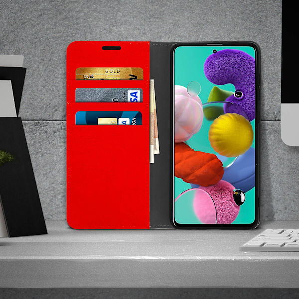 Folio äkta läder Samsung Galaxy A71-fodral Case Videoställ Red