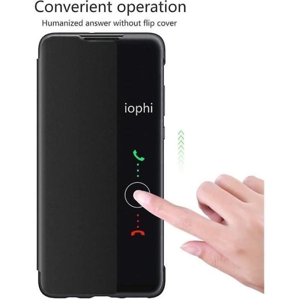 Huawei P30 Lite Case, Smart View Leather Flip Case, [Power ][Fullständigt skydd](P30Lite, Bla null none