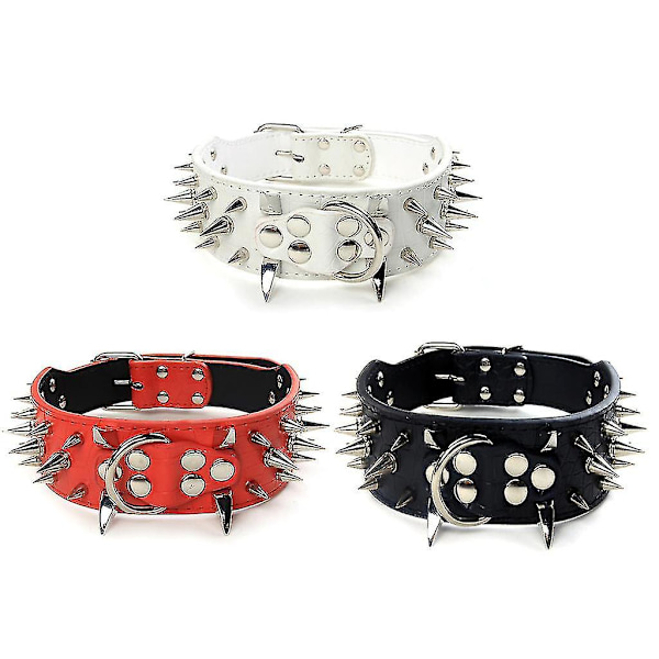 Punk Pu dubbade hundhalsband Justerbar sele för husdjur Spike konstläder hundtillbehör 1 st-vit null none