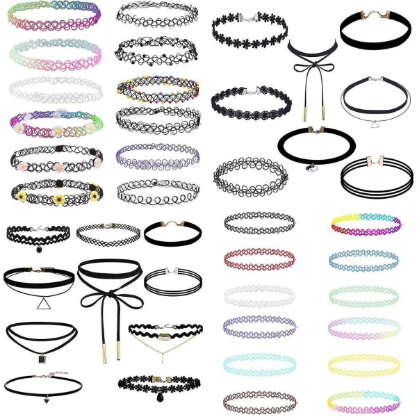 Tattoo Choker, 24-pack Choker Halsband Set Henna Tattoo Stretch Elastisk Choker