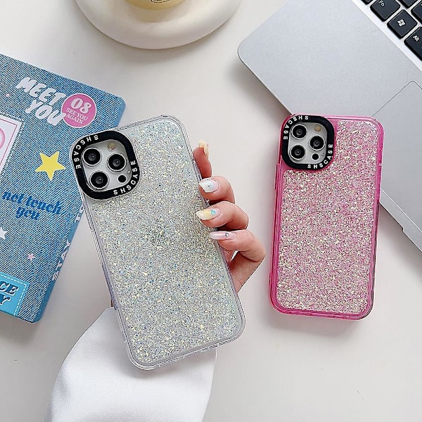 Glitter Epoxy phone case för iPhone 15 White