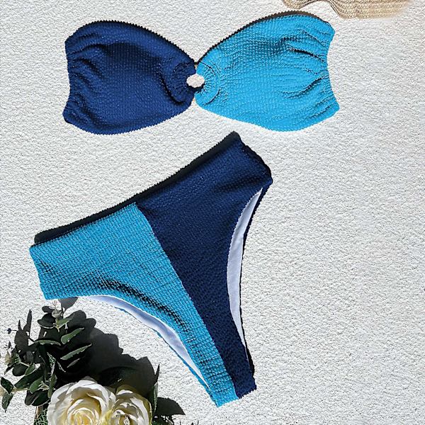 Bikinirem Baddräkt Baklös Baddräkt Dam Splicing Baddräkt Färgblockering Blue L