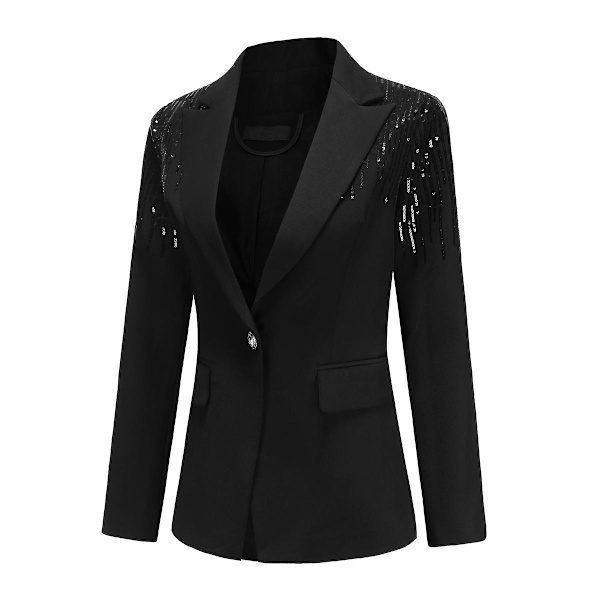 Yynuda Dammodesjal med glänsande paljetter Slim Fit Casual Kostymjacka med en knapp Black XL