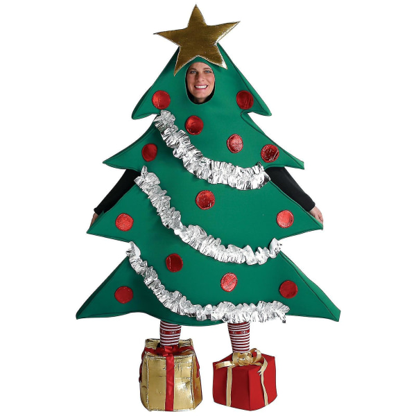 Unisex julgröna klädsatser Roliga trädformade scenföreställningar Dräkt+presentformade skor Tillbehör One Size