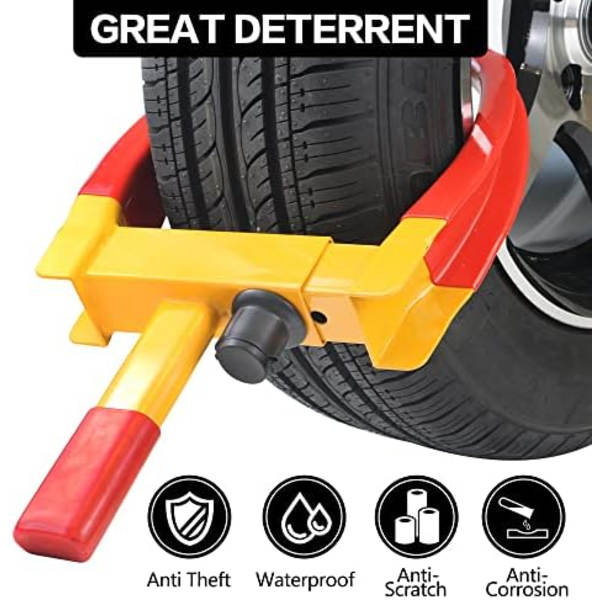 KAYCENTOP Hjulklämlås Universal Säkerhet Däcklås Stöldskydd Låsanordningar Justerbar längd Passar de flesta fordon för släp SUV Båt 2pcs Red\/yellow