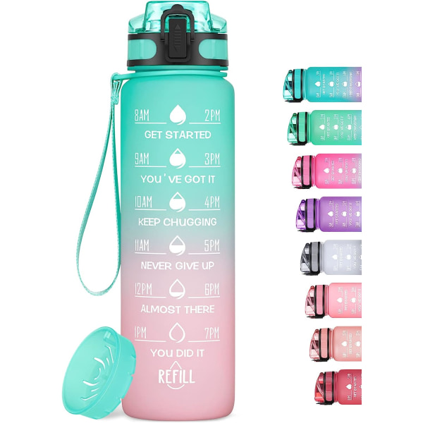 1000 ml motiverande vattenflaska med tidsmarkör, läckagesäker BPA-fri Tritan fruktsil dryckesflaska, idealisk för fitness, gym och utomhus Ombre: Sweet Taffy