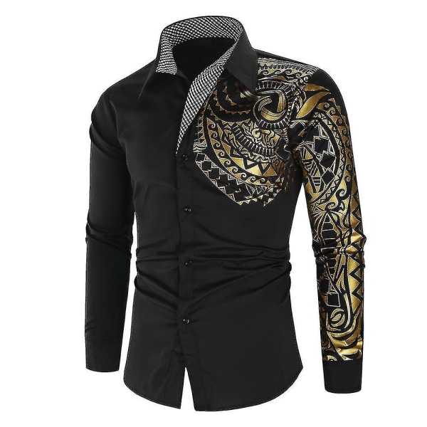 Herr guld långärmad skjorta med vänster print White XL