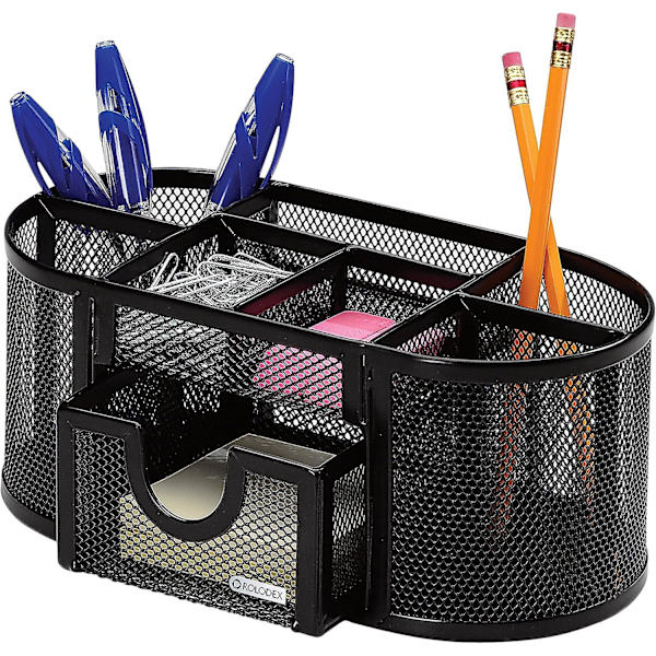 Mesh Pencil Cup Organizer, fyra fack, stål, 8,7" x 4,3" x 4,1", svart null none