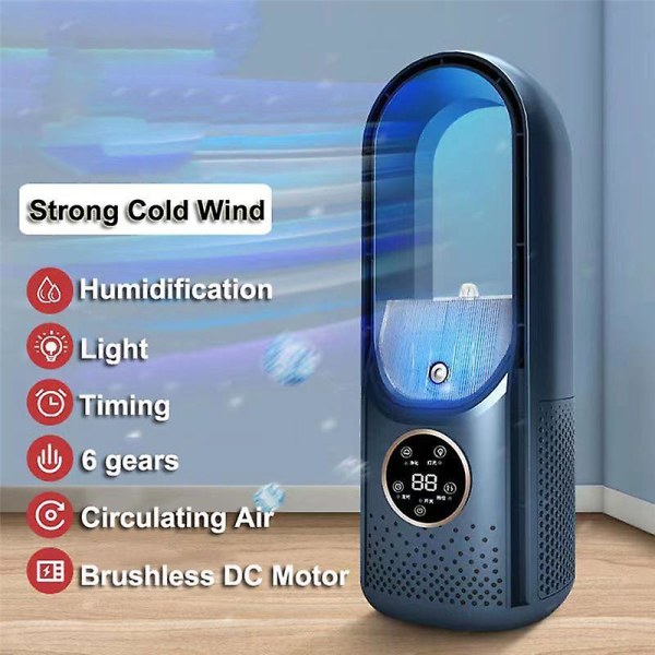 Luftkylare Led Display Luftkonditionering Befuktning Elektrisk fläkt 6 hastigheter Tyst timer Fläkt Humidi Blue none