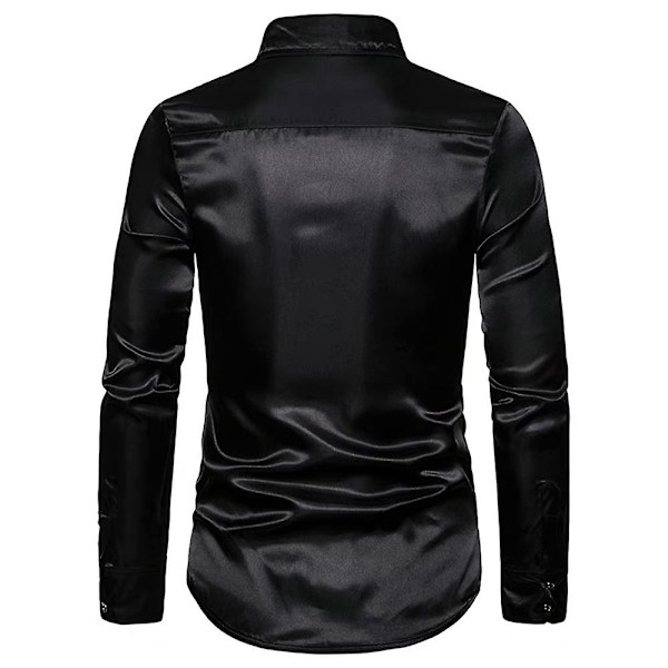 Män Glittrande paljetter Button-down Slim Fit Formella skjortor Party Evening Långärmad Klänning Skjorta Topp Black M
