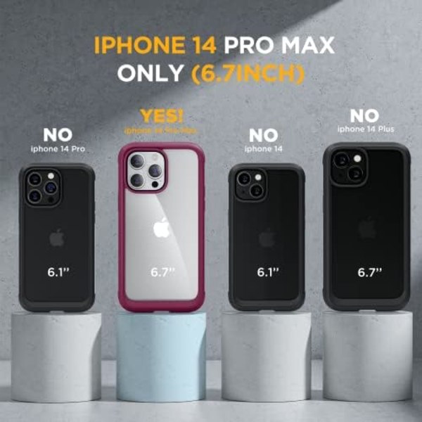 Miracase Glass Series Designad för iPhone 14 Pro Max Case 6,7 tum, [2023 Upgrade] Bumper Case med inbyggd 9H härdat glas Scr Wine Red