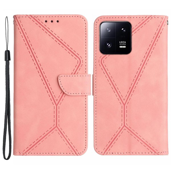 Skin-touch- case för Xiaomi 13 Pro 5G PU Läder Flip Cover Anti-Drop plånbok telefonskal med rem Pink