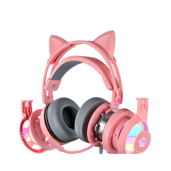 Glowing Cat Ears Kabelansluten dator Ps4 Gaming Headset Rosa Gaming Headset - USB Kabelanslutna Kitten Hörlurar för PC/mac/ps4/ps5 med surroundljud null none