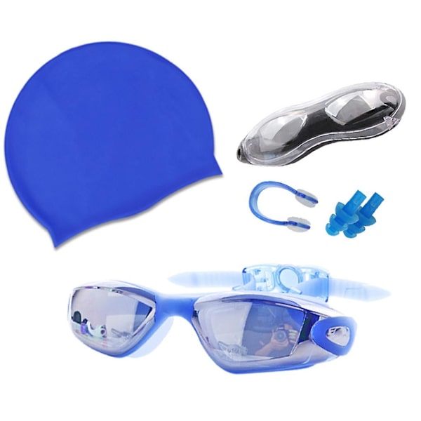 Simglasögon Vattentät silikon Simmössor Simglasögon & Kepsar Set Blue