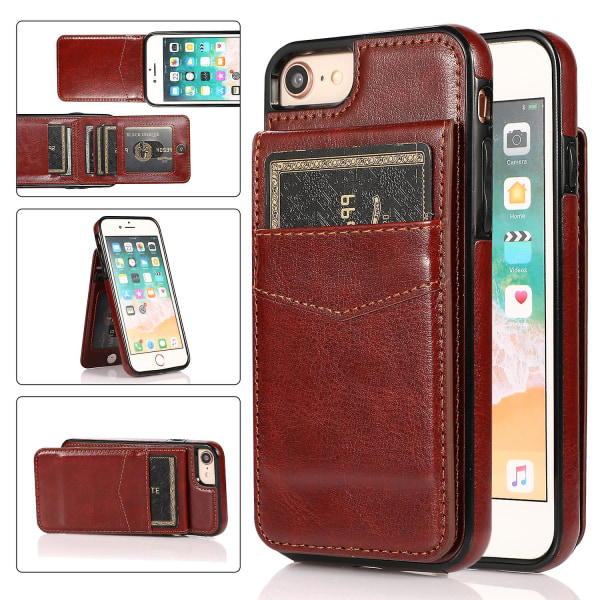 För Iphone 7 / 8 / Se (2020) / Se (2022) Korthållare Phone case Kickstand Pu Läder + Tpu cover Brown