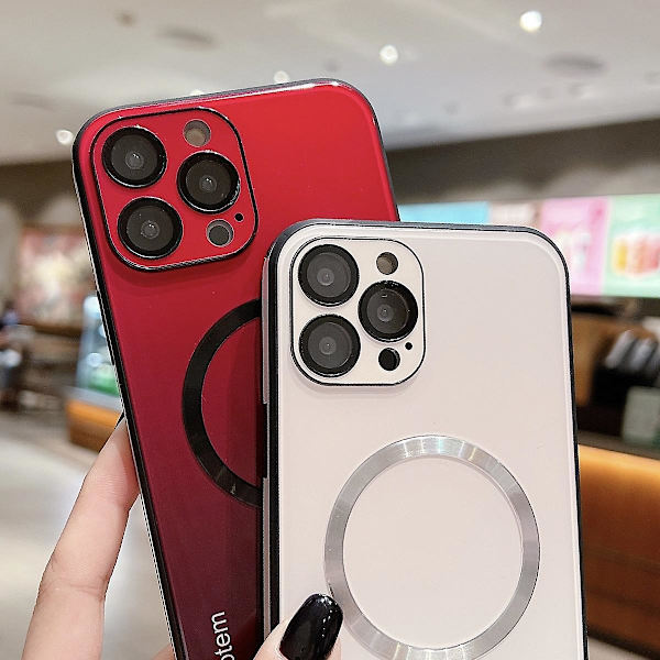 Case kompatibelt med Iphone 15 Pro Max, Gradient Color Glas Cover med linsskydd, kompatibelt med Magsafe Red For iPhone 15 Pro Max