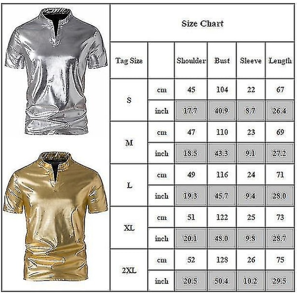 Herr V-ringad Sparkle Kortärmade Glänsande Pikétröjor 70-tal 80-tal Disco Party Casual T-shirts T-tröjor Blue L