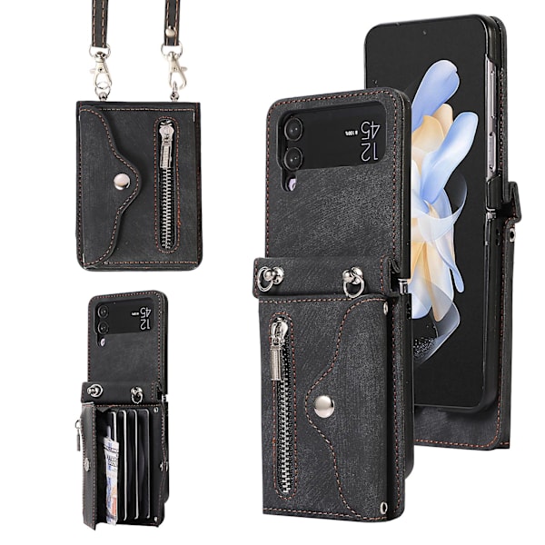 Kickstand-telefonfodral för Samsung Galaxy Z Flip4 5g Rfid-blockerande kortväska PU-läder+tpu-fodral Black