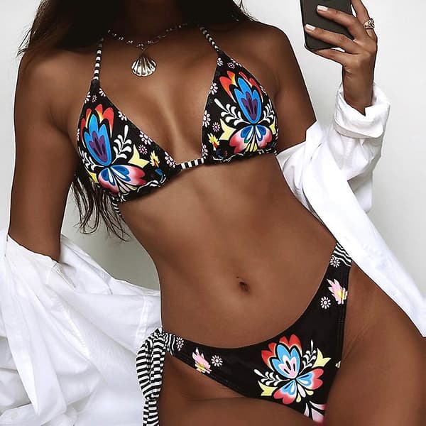 Bikini Split Baddräkt Triangel Tie Baddräkt black M