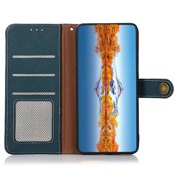 Khazneh för Samsung Galaxy S23 Ultra 5g äkta läder Rfid-blockerande cover Vikbart ställ Fullt case - Svart Green