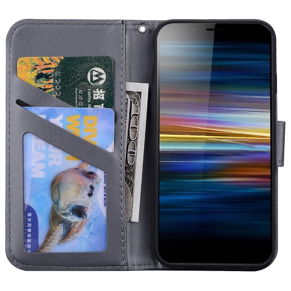 Bear Pattern Phone case för Sony Xperia L3 med korthållare, rem, Pu-lädermaterial, plånboksfunktion, hörnfallskydd Grey