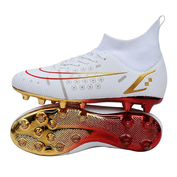 Fotbollsskor för män Fotbollsskor med hög ankel för vuxna Grästräning Sport Skor Sneakers Yj209 White 42