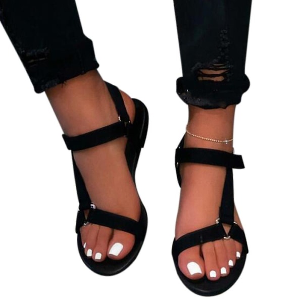 Platta sandaler för kvinnor med öppen tå andas Anti-slip Casual för sommarstrand utomhus Black 42