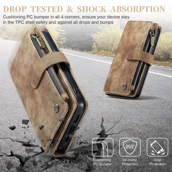 Multifunktionellt case för iPhone 15 Plus Brown