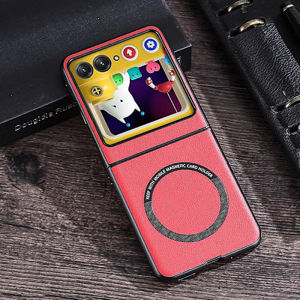 För Motorola Razr 40 5G magnetiskt phone case PU-läder+PC-hårt cover kompatibelt med Magsafe Red