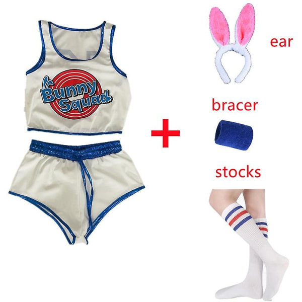 Space Lola Bunny Rabbit Cosplay Kostym Kanin Bunny Jam Kostymer Dam Flickor Halloween Party Kläder Toppar Shorts Outfit Set 4Pcs Set L