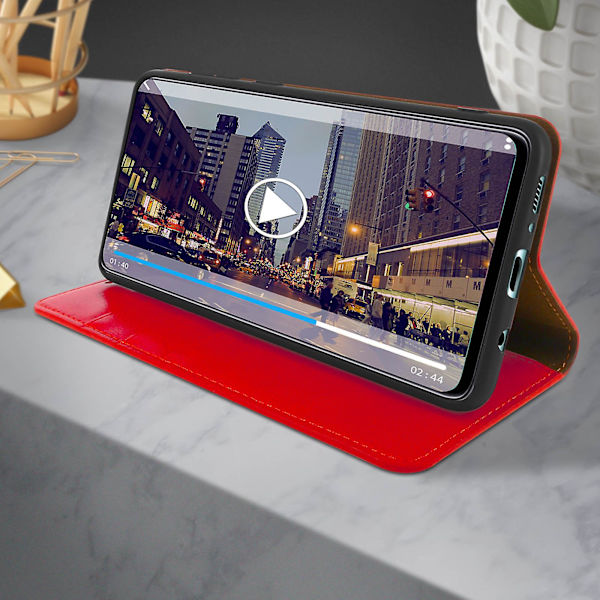 Folio äkta läder Samsung Galaxy A71-fodral Case Videoställ Red