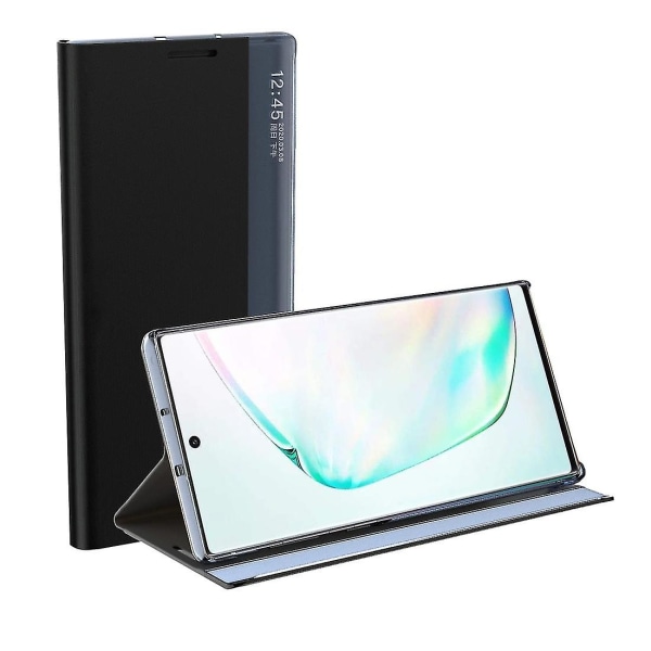 För Galaxy Note 10 Plus sidoskärm Magnetisk horisontell vändbar texturduk + PC- case med & för Galaxy Note 10 Plus Dark Blue