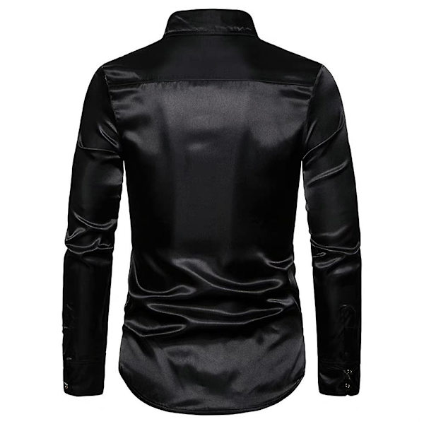 Män Glittrande paljetter Button-down Slim Fit Formella skjortor Party Evening Långärmad Klänning Skjorta Topp Black 2XL
