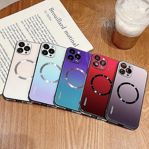 Case kompatibelt med Iphone 15 Pro Max, Gradient Color Glas Cover med linsskydd, kompatibelt med Magsafe Black For iPhone 15 Pro Max
