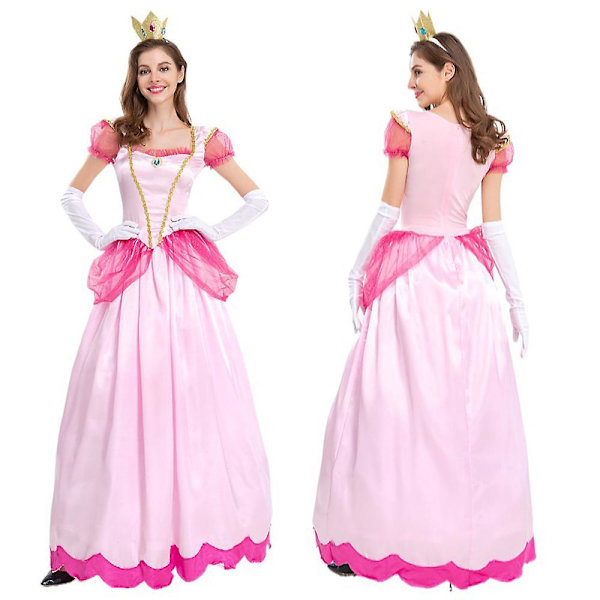 Super Mario Princess Peach Deluxe Cosplay Cosplay Pink Princess Outfit för kvinnor Klä upp till Halloween Carnival Party Comic-con komplett set M