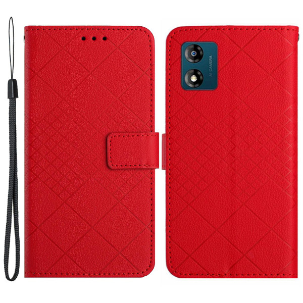 För Motorola Moto E13 4g Case Litchi Texture Läderställ Cover Red