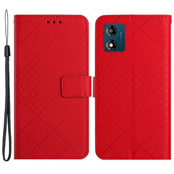 För Motorola Moto E13 4g Case Litchi Texture Läderställ Cover Red