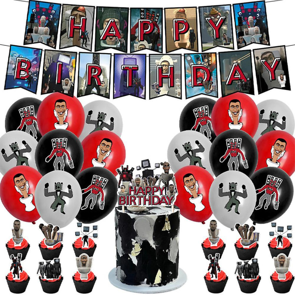 Skibidi Toaletttema Födelsedagsfesttillbehör Dekoration Set Kit Cake Topper Cupcake Toppers Set null none