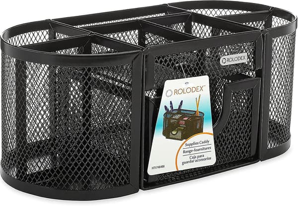 Mesh Pencil Cup Organizer, fyra fack, stål, 8,7" x 4,3" x 4,1", svart null none