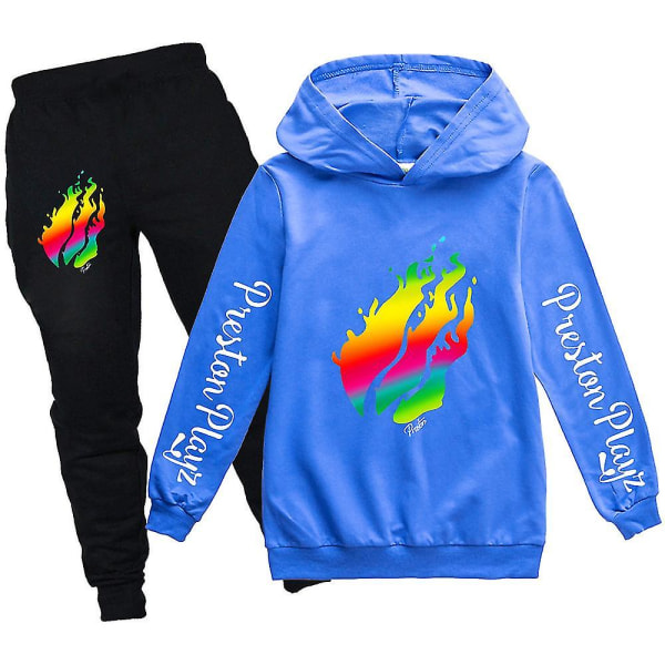 Tecknade barn Prestonplayz Sweatshirts Tonårsflickor Pojkar Preston Playz Vår Höst Sport Fritid Långärmade Huvtröjor Set PH1501-2-BL 110CM(3-4)