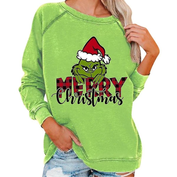 Kvinnor Jul The Grinch Print Långärmad Sweatshirt Xmas Pullover Tunika Toppar A 3XL