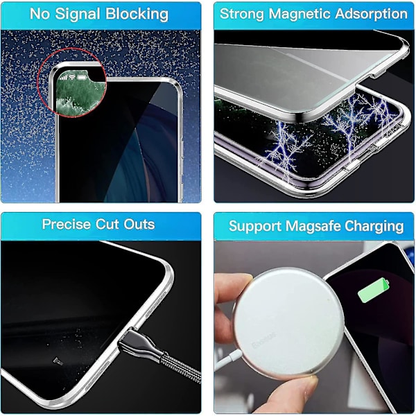 Privacy Magnetic Case Kompatibel Iphone 14 Pro Max/14 Pro Anti Peeping Dubbelsidigt härdat case Purple for 14 Pro Max
