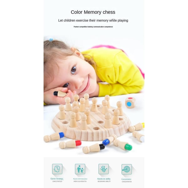 Barn Trä Memory Match Stick Schack Kul färgspelbräde Pussel Pedagogisk leksak Kognitiv förmåga as shows none